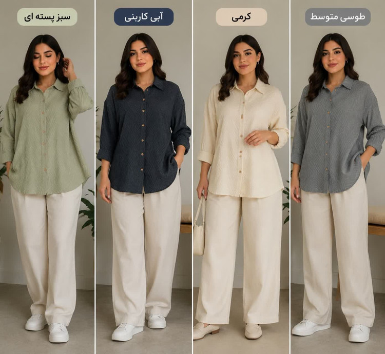 شومیز زنانه جلو دکمه آستین پاگون دار